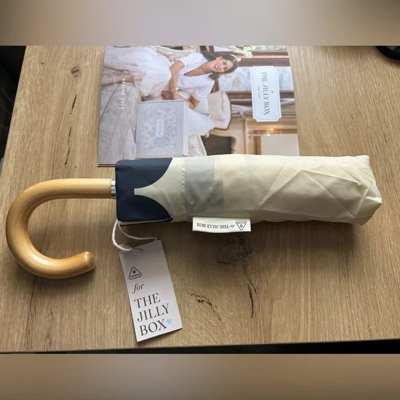 Jilly Box Navy Umbrella with Wooden Handle - Picture 3 of 6